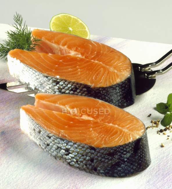 Dois bifes de salmão — Fotografia de Stock