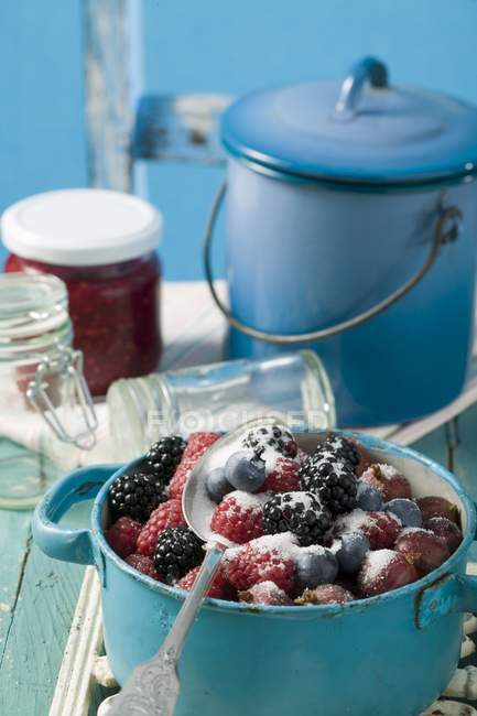 Mixed berries with sugar — Stock Photo