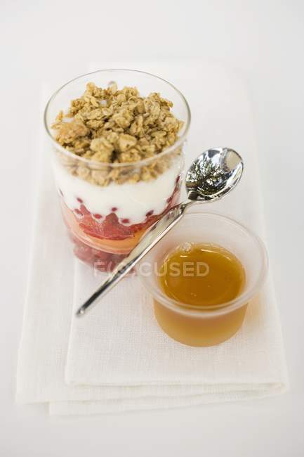 Layered dessert with yoghurt and muesli — Stock Photo