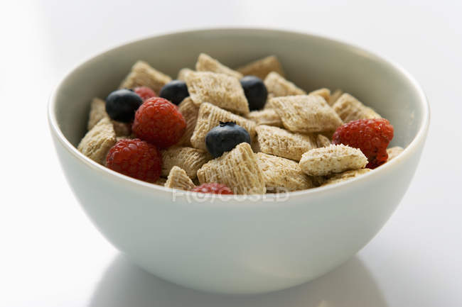 Shredded wheat cereal and berries — Stock Photo