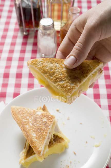 Hand holding sandwich — Stock Photo