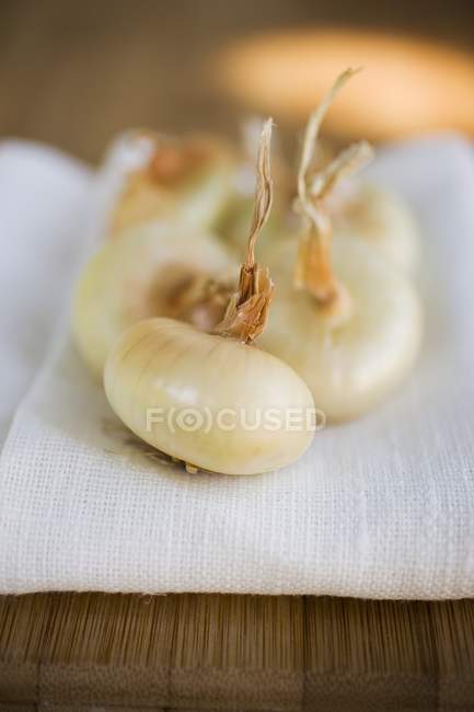 Small onions on linen cloth — Stock Photo