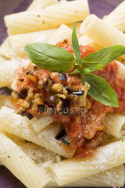 Pasta de rigatoni con salsa de tomate - foto de stock