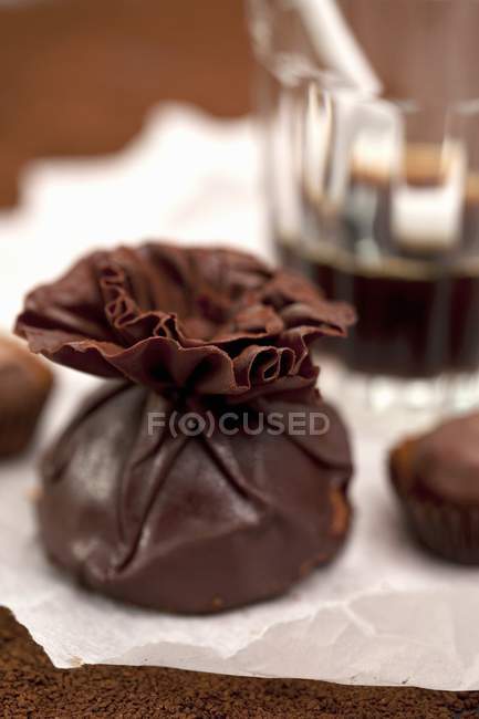 Closeup view of chocolate bags with coffee — Stock Photo