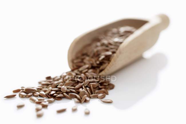 Flax seeds on a wooden scoop — Stock Photo