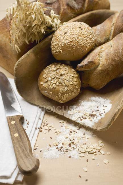 Baguettes y rollos integrales - foto de stock