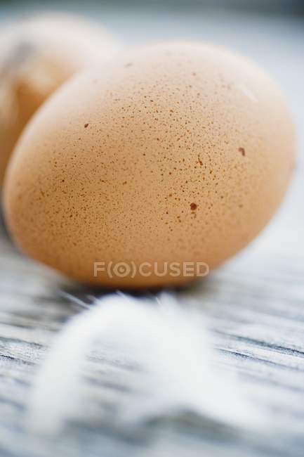 Яйця на дерев'яній поверхні — стокове фото