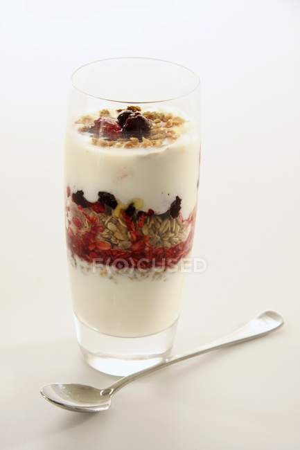 Layered dessert with yogurt — Stock Photo