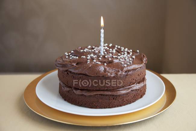 Шоколадный торт украшен серебряными шариками — стоковое фото