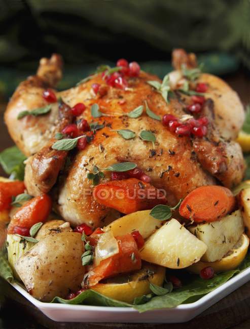Organic chicken with potatoes — Stock Photo
