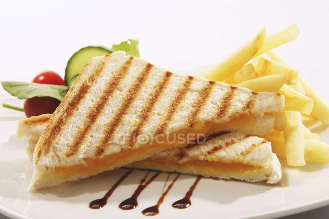 Cheese sandwich with fried potato chips — Stock Photo