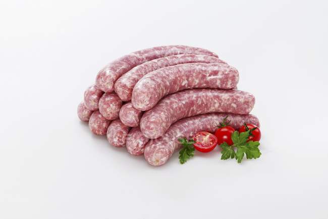 Raw Bratwurst sausages — Stock Photo