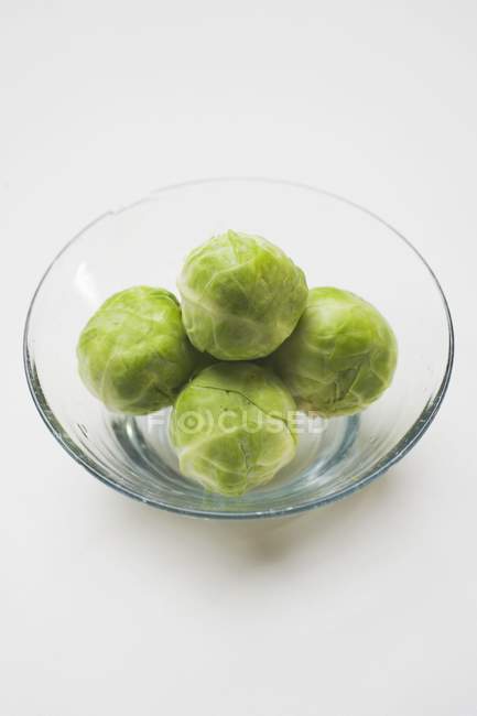 Brussels sprouts in glass dish — Stock Photo