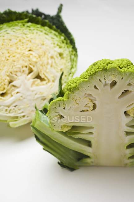 Green cauliflower and savoy cabbage — Stock Photo
