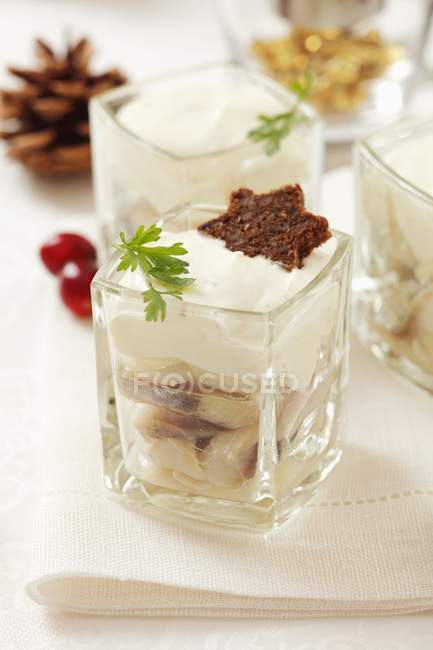 Herring with onions and sour cream — Stock Photo