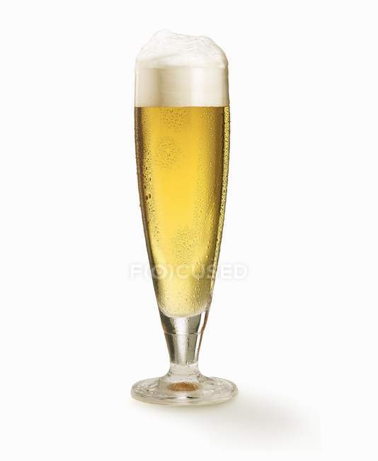 Glass of lager on white background — Stock Photo