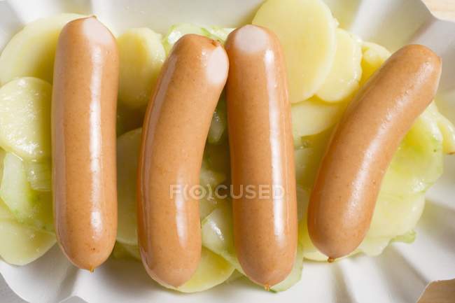 Frankfurters with potato salad — Stock Photo