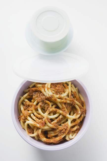 Fresh Macaroni with mince sauce — Stock Photo