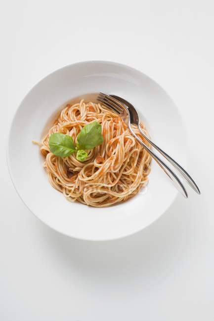 Spaghettis à la sauce tomate et basilic — Photo de stock