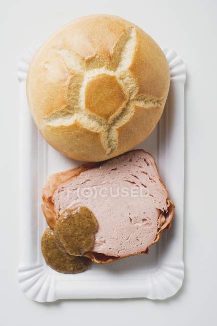 Leberkse with bread roll — Stock Photo
