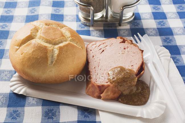 Leberkse with bread — Stock Photo