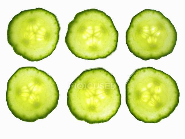 Six cucumber slices — Stock Photo