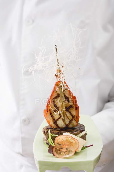 Chef holding Surf and Turf — Stock Photo