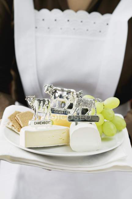 Garçonete que serve queijo — Fotografia de Stock