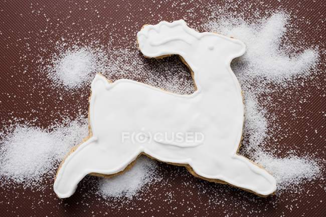 Closeup top view of reindeer with white sugar icing — Stock Photo