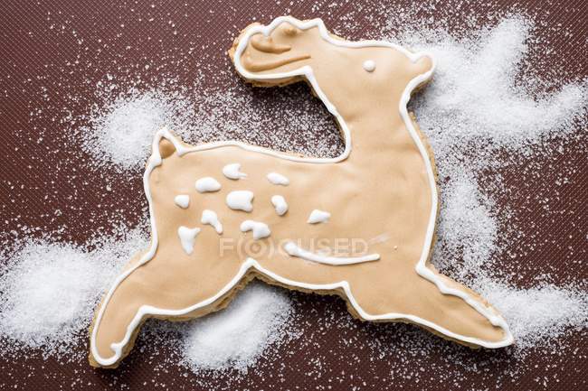 Closeup top view of reindeer with white sugar and chocolate icing — Stock Photo