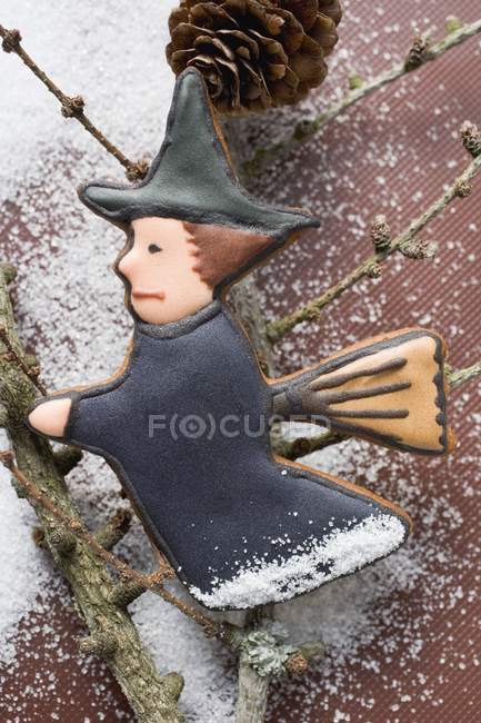 Gingerbread witch  on brown — Stock Photo
