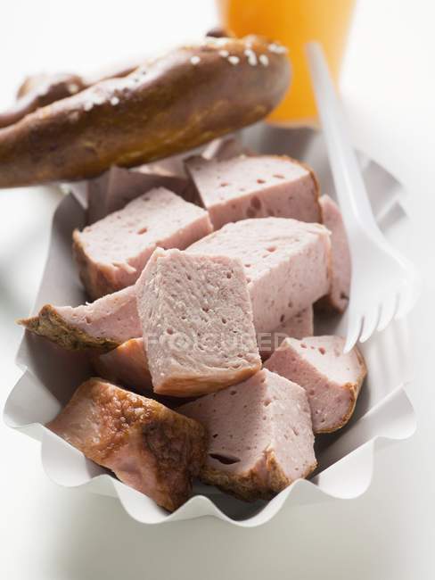 Pão de carne de Leberkse em cubos — Fotografia de Stock