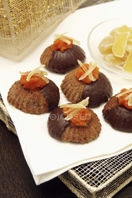 Chocolate biscuits with candied fruit — Stock Photo