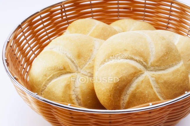 Kaiserbrtchen rolls in bread basket — Stock Photo