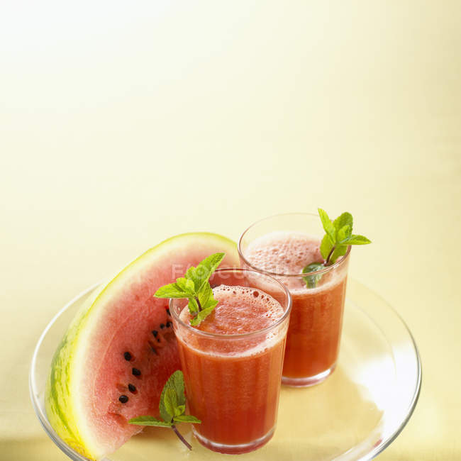 Watermelon fresh juice in glasses — Stock Photo