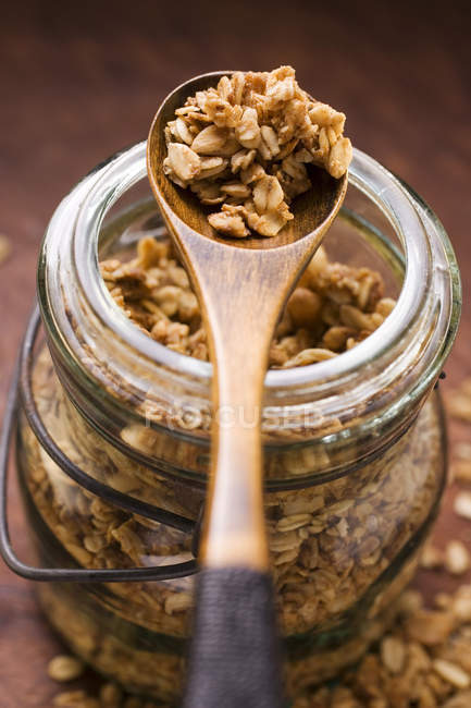 Crunchy muesli in jar — Stock Photo