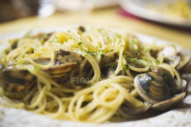 Pasta de espaguetis con almejas - foto de stock