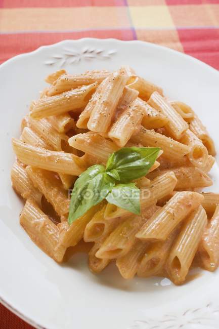 Penne Nudeln mit Tomatencremesauce — Stockfoto