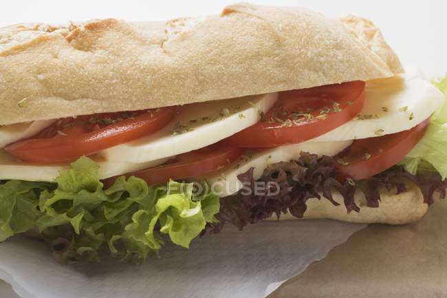 Baguette roll filled with mozzarella — Stock Photo