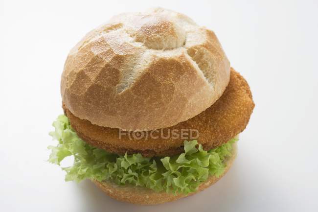 Closeup view of Schnitzel roll with lettuce on white background — Stock Photo