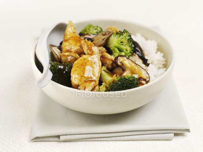 Chicken with broccoli and rice — Stock Photo