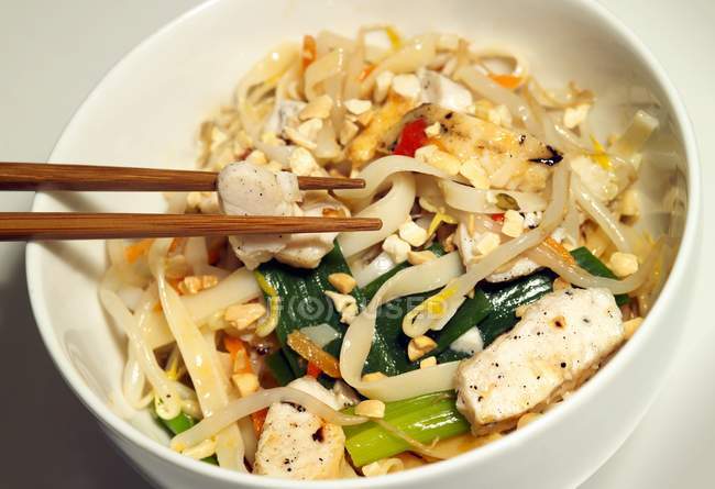 Noodles with chicken breast and vegetables — Stock Photo