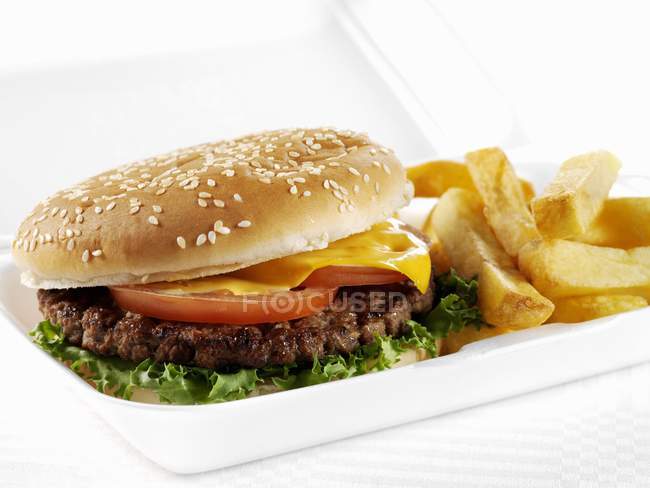 Гамбургер и чипсы — стоковое фото