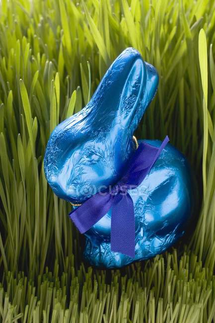 Conejo de Pascua de chocolate azul - foto de stock