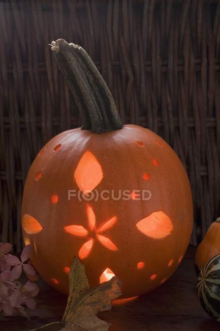 Decoration with pumpkin lantern — Stock Photo