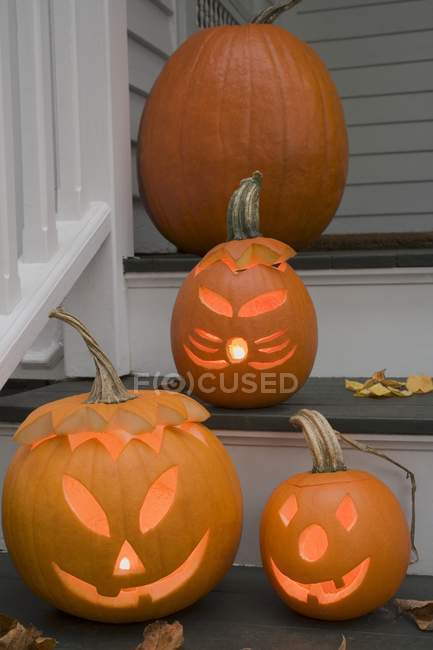 Carved pumpkin decorations — Stock Photo