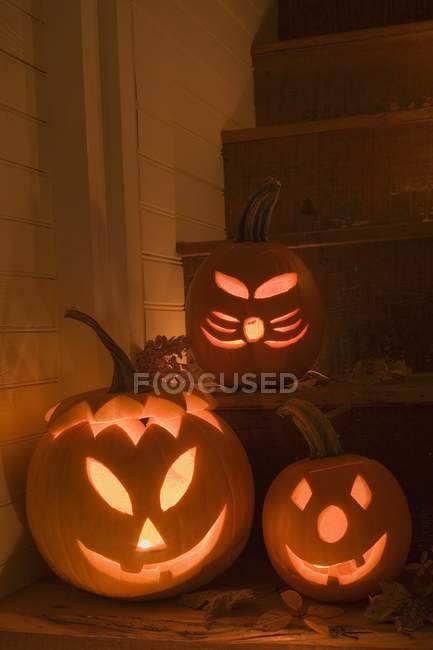 Decoration with pumpkin lanterns — Stock Photo
