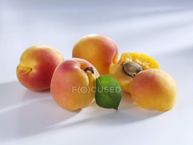 Fresh ripe apricots with leaf — Stock Photo