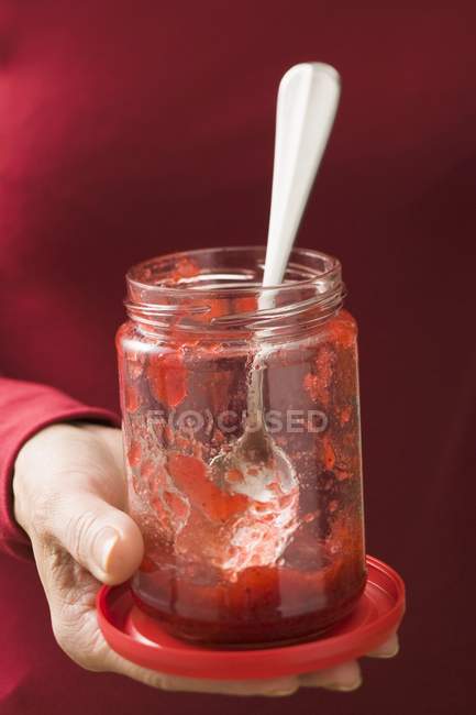 Almost empty jar of jam — Stock Photo
