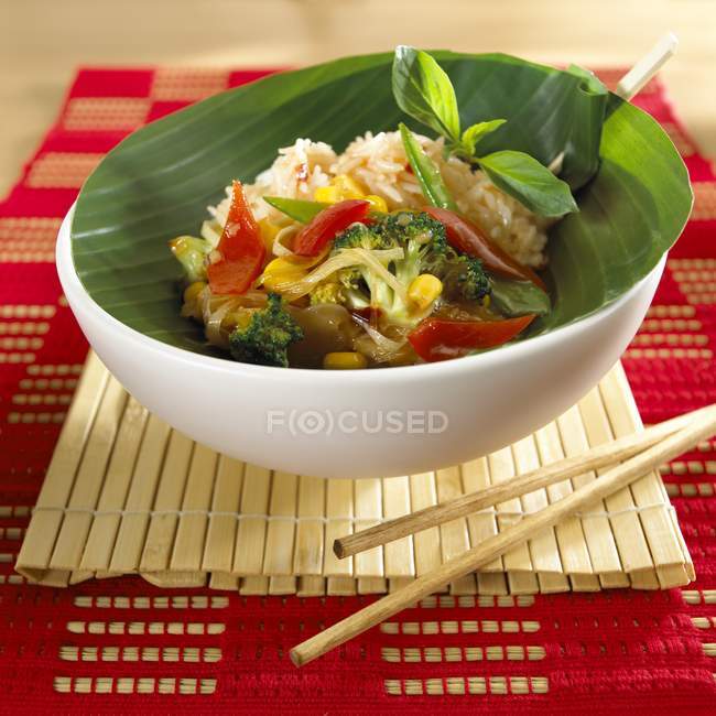 Vegetables and rice in small bowl — Stock Photo